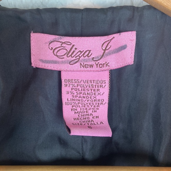 ELIZA J Black Satin Bow Belted Ruffle Sheath Dress 6 - Picture 7 of 7